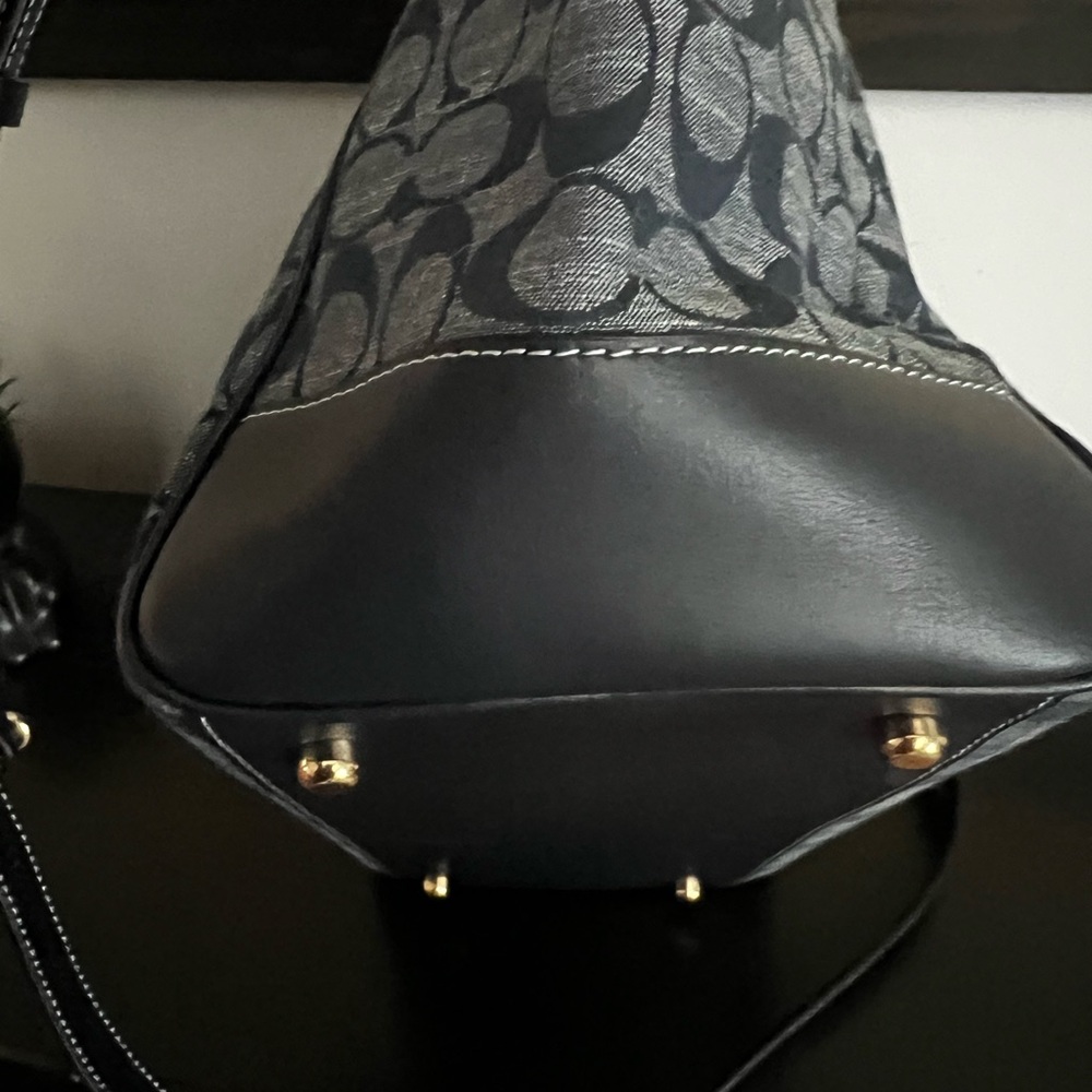 Coach Navy Signature Canvas Tote with Tan Tassels - Picture 9 of 10